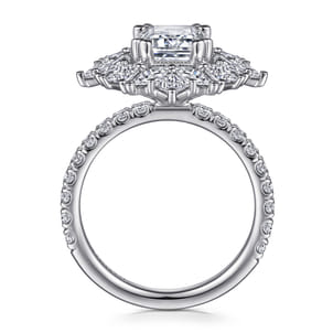Lisette - 14K White Gold Fancy Halo Emerald Cut Diamond Engagement Ring