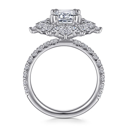 Lisette - 14K White Gold Fancy Halo Emerald Cut Diamond Engagement Ring