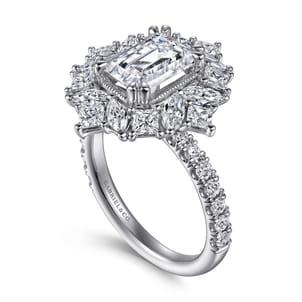 Lisette - 14K White Gold Fancy Halo Emerald Cut Diamond Engagement Ring
