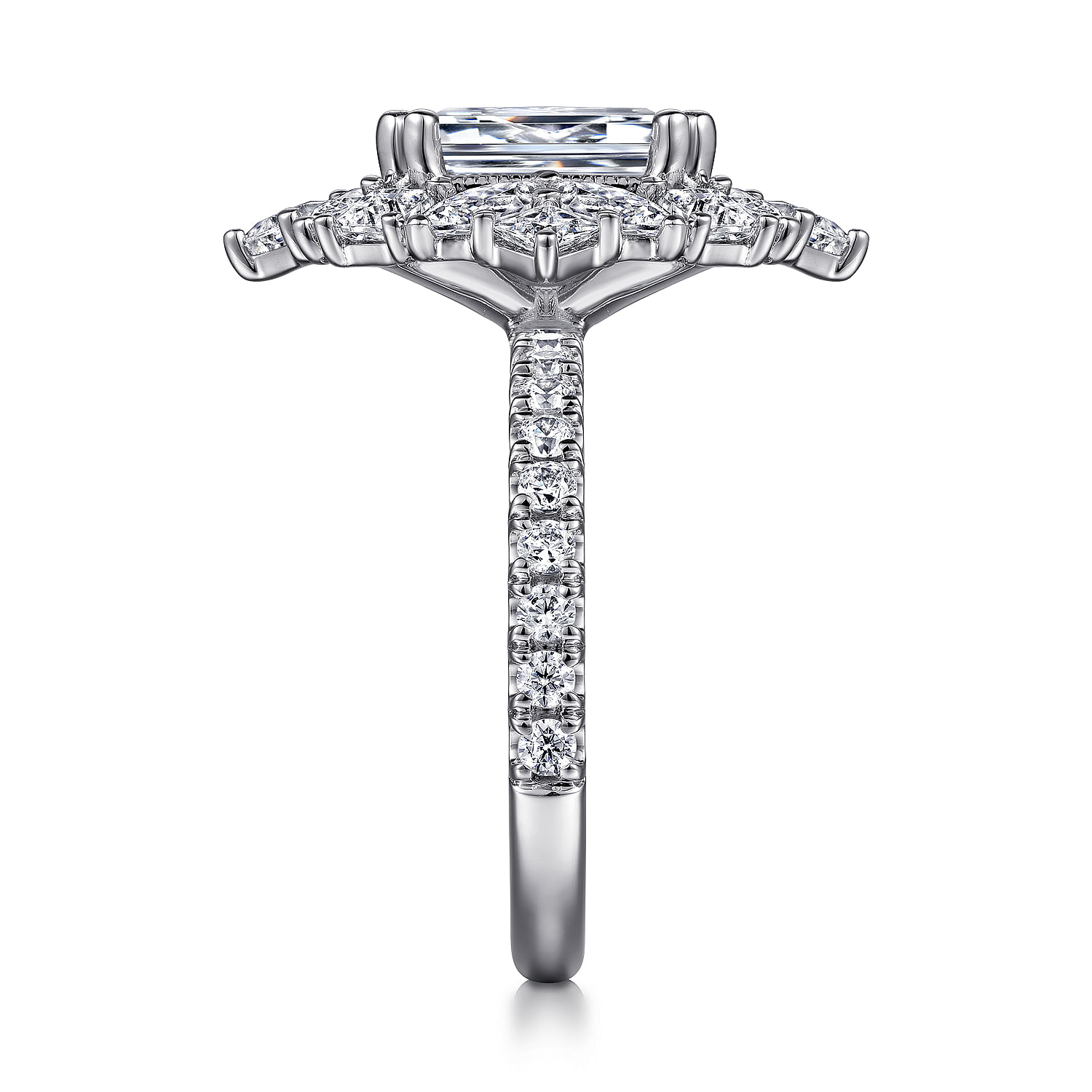 Lisette - 14K White Gold Fancy Halo Emerald Cut Diamond Engagement Ring