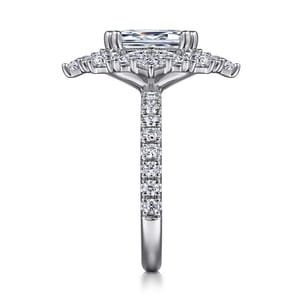 Lisette - 14K White Gold Fancy Halo Emerald Cut Diamond Engagement Ring