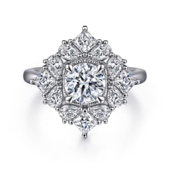 Liv - 14K White Gold Fancy Halo Round Diamond Engagement Ring