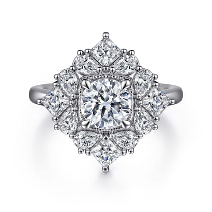 Liv - 14K White Gold Fancy Halo Round Diamond Engagement Ring