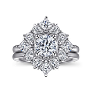 Liv - 14K White Gold Fancy Halo Round Diamond Engagement Ring