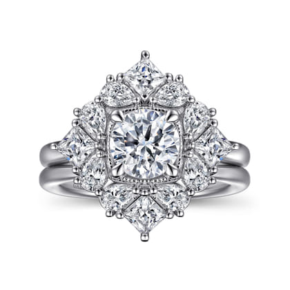 Liv - 14K White Gold Fancy Halo Round Diamond Engagement Ring