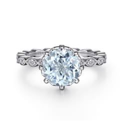 Liza - Vintage Inspired 14K White Gold Aquamarine and Diamond Engagement Ring