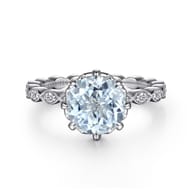 Liza - Vintage Inspired 14K White Gold Aquamarine and Diamond Engagement Ring