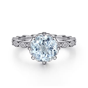 Liza - Vintage Inspired 14K White Gold Aquamarine and Diamond Engagement Ring