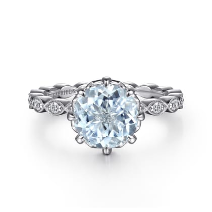 Liza - Vintage Inspired 14K White Gold Aquamarine and Diamond Engagement Ring