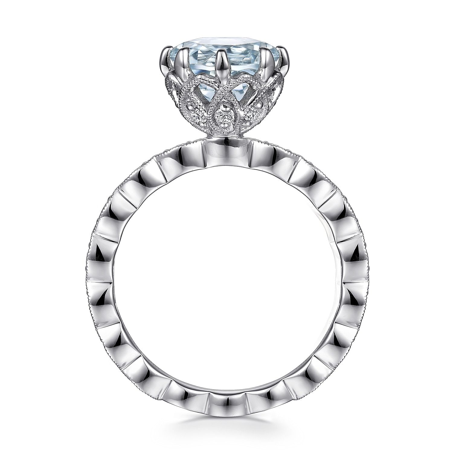 Liza - Vintage Inspired 14K White Gold Aquamarine and Diamond Engagement Ring