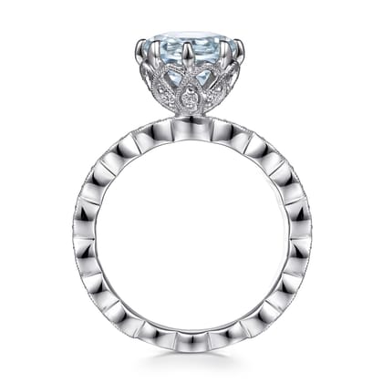 Liza - Vintage Inspired 14K White Gold Aquamarine and Diamond Engagement Ring