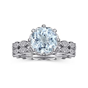 Liza - Vintage Inspired 14K White Gold Aquamarine and Diamond Engagement Ring