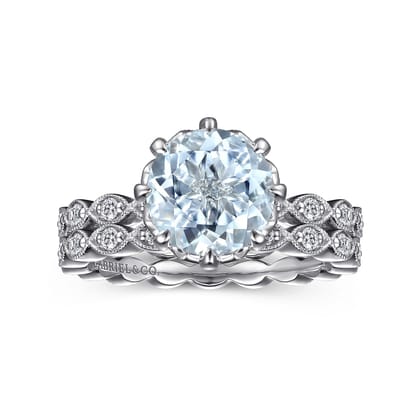 Liza - Vintage Inspired 14K White Gold Aquamarine and Diamond Engagement Ring