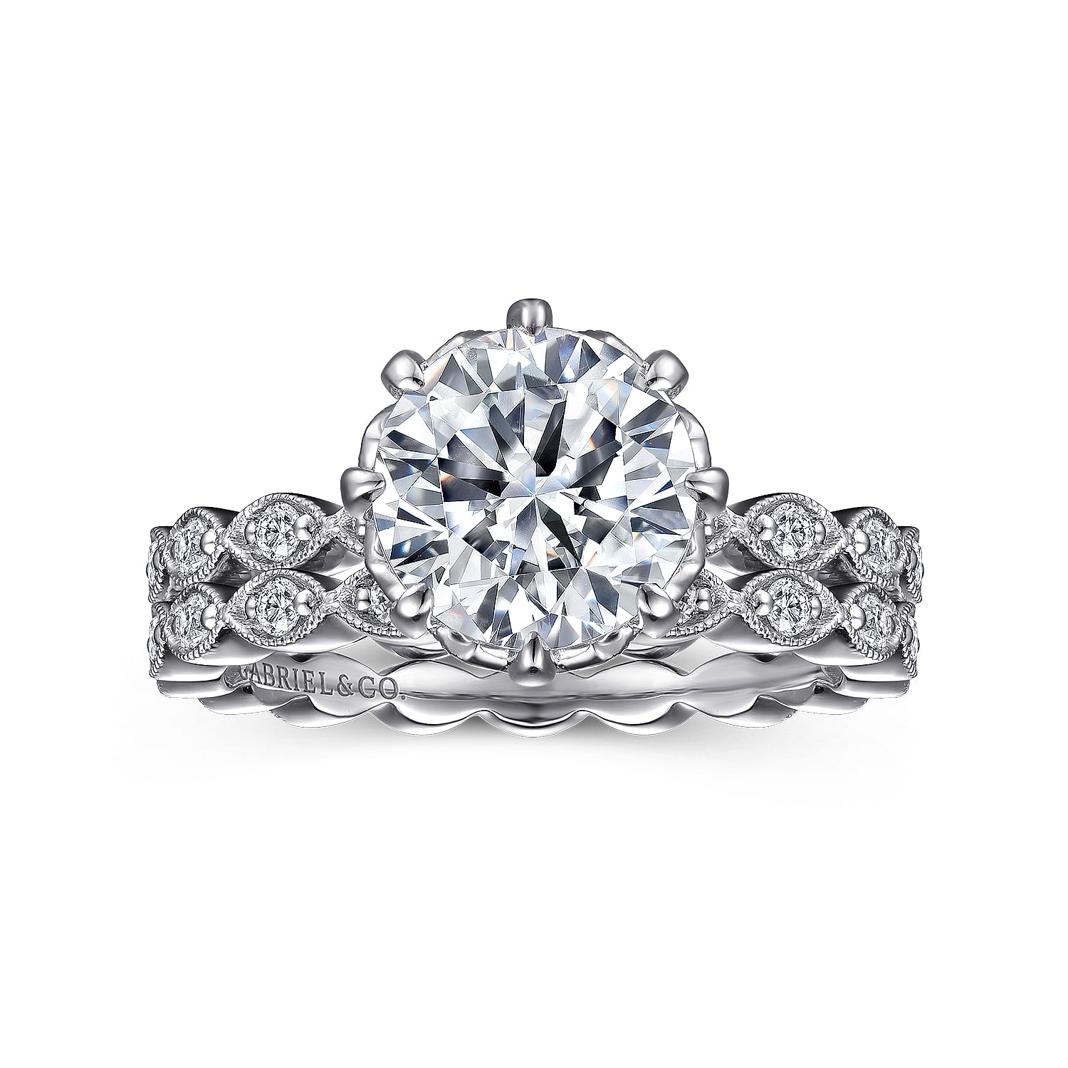 Liza - Vintage Inspired 14K White Gold Diamond Engagement Ring
