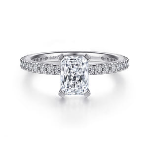 Logan - 14K White Gold Rectangular Radiant Cut Diamond Engagement Ring
