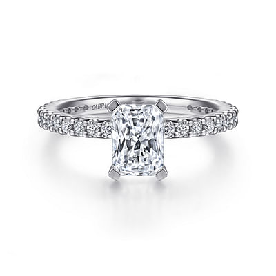 Logan - 14K White Gold Rectangular Radiant Cut Diamond Engagement Ring