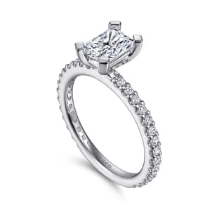 Logan - 14K White Gold Rectangular Radiant Cut Diamond Engagement Ring