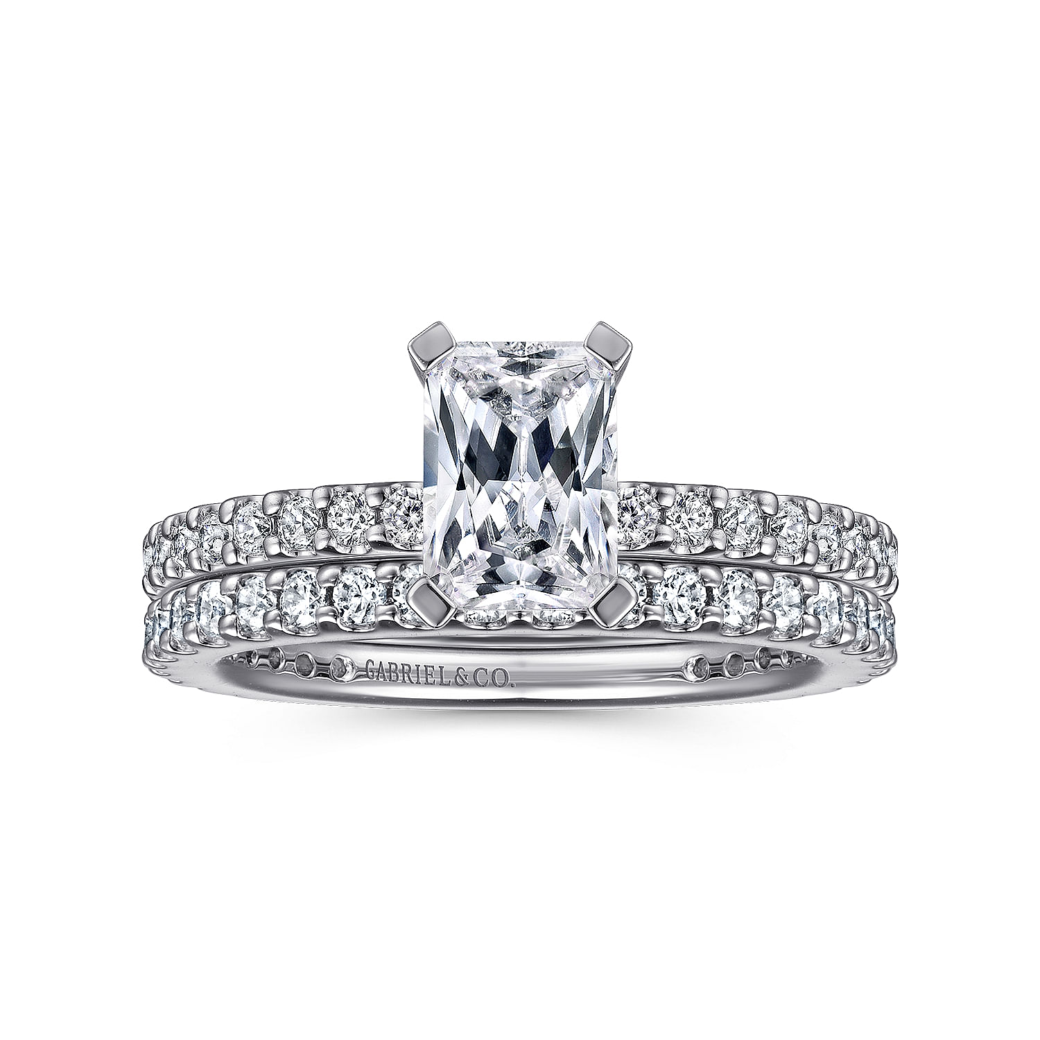 Logan - 14K White Gold Rectangular Radiant Cut Diamond Engagement Ring