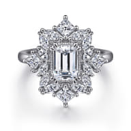 Lois - 14K White Gold Fancy Halo Emerald Cut Diamond Engagement Ring
