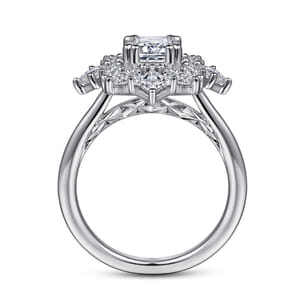 Lois - 14K White Gold Fancy Halo Emerald Cut Diamond Engagement Ring
