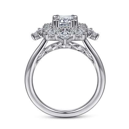 Lois - 14K White Gold Fancy Halo Emerald Cut Diamond Engagement Ring