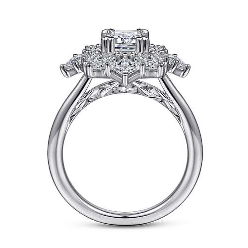 Lois - 14K White Gold Fancy Halo Emerald Cut Diamond Engagement Ring - 1.19 ct - Shot 2