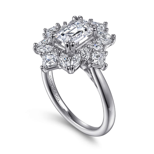 Lois - 14K White Gold Fancy Halo Emerald Cut Diamond Engagement Ring - 1.19 ct - Shot 3