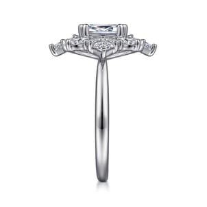 Lois - 14K White Gold Fancy Halo Emerald Cut Diamond Engagement Ring