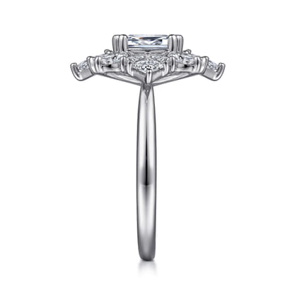 Lois - 14K White Gold Fancy Halo Emerald Cut Diamond Engagement Ring