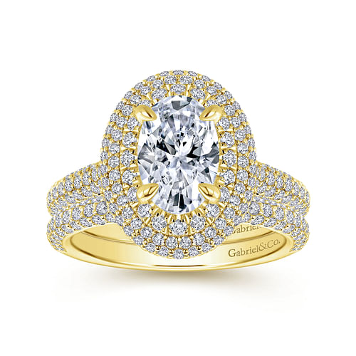 Lolita - 14K Yellow Gold Oval Double Halo Diamond Engagement Ring - 1.16 ct - Shot 4