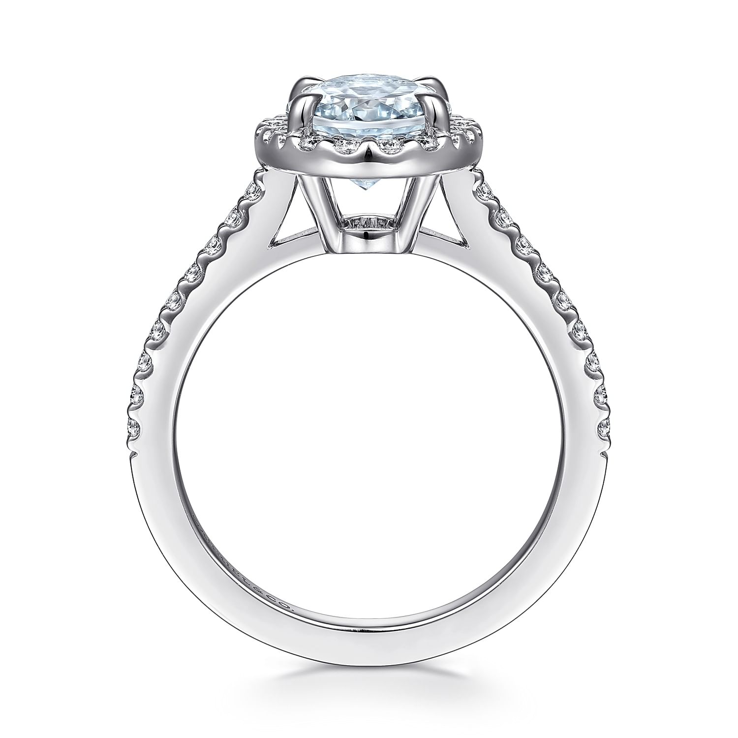 Loreina - 14K White Gold Oval Halo Aquamarine and Diamond Engagement Ring