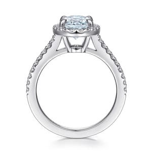 Loreina - 14K White Gold Oval Halo Aquamarine and Diamond Engagement Ring