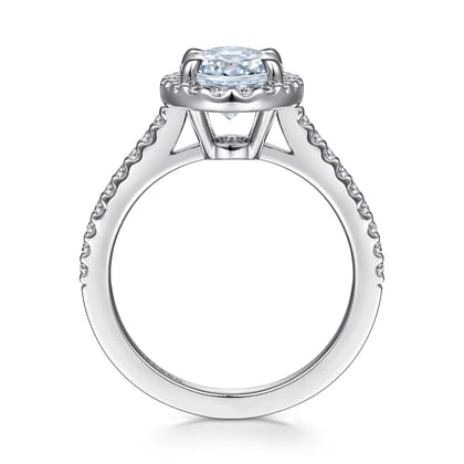 Loreina - 14K White Gold Oval Halo Aquamarine and Diamond Engagement Ring