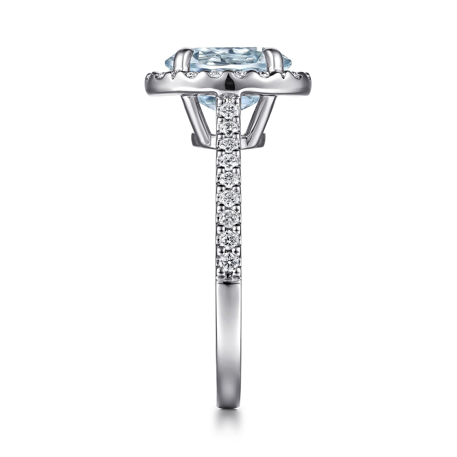 Loreina - 14K White Gold Oval Halo Aquamarine and Diamond Engagement Ring