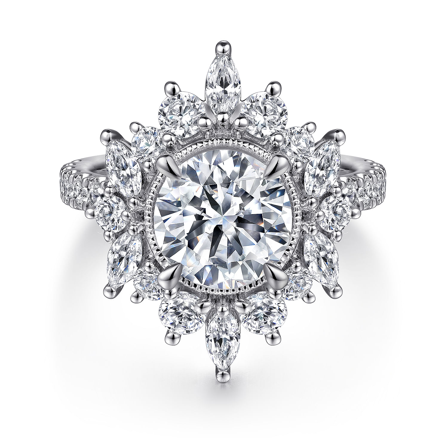 Lorelai - 14K White Gold Fancy Halo Round Diamond Engagement Ring