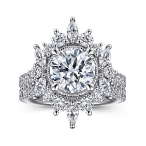 Lorelai - 14K White Gold Fancy Halo Round Diamond Engagement Ring