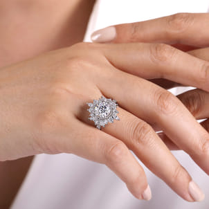 Lorelai - 14K White Gold Fancy Halo Round Diamond Engagement Ring