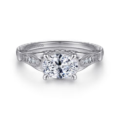 Lorena - Vintage Inspired 14K White Gold East West Oval Diamond Engagement Ring