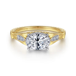 Lorena - Vintage Inspired 14K White-Yellow Gold East West Oval Diamond Engagement Ring
