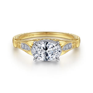 Lorena - Vintage Inspired 14K White-Yellow Gold East West Oval Diamond Engagement Ring