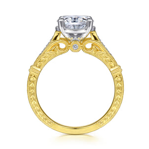 Lorena - Vintage Inspired 14K White-Yellow Gold East West Oval Diamond Engagement Ring