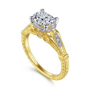 Lorena - Vintage Inspired 14K White-Yellow Gold East West Oval Diamond Engagement Ring
