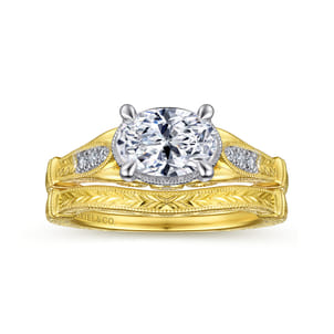 Lorena - Vintage Inspired 14K White-Yellow Gold East West Oval Diamond Engagement Ring