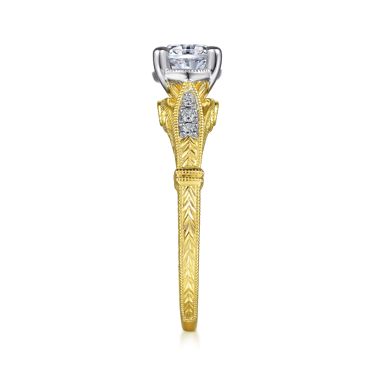Lorena - Vintage Inspired 14K White-Yellow Gold East West Oval Diamond Engagement Ring