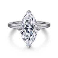 Lou - 14K White Gold Marquise Shape Solitaire Diamond Engagement Ring