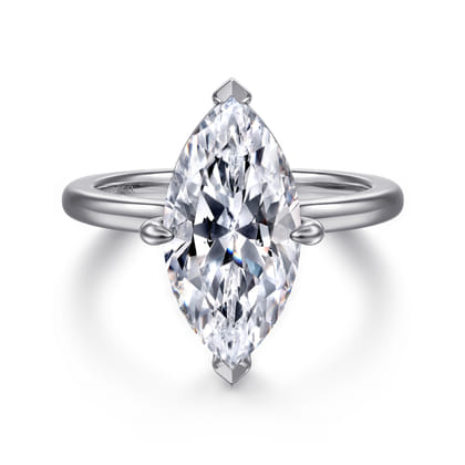 Lou - 14K White Gold Marquise Shape Solitaire Diamond Engagement Ring