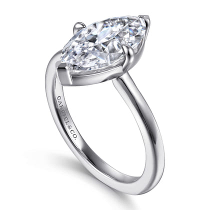 Lou - 14K White Gold Marquise Shape Solitaire Diamond Engagement Ring