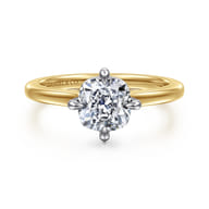 Lou - 14K White-Yellow Gold Cushion Cut Compass Prong Solitaire Diamond Engagement Ring