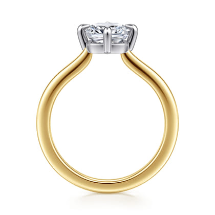 Lou - 14K White-Yellow Gold Cushion Cut Compass Prong Solitaire Diamond Engagement Ring