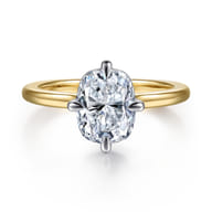 Lou - 14K White-Yellow Gold Elongated Cushion Compass Prong Solitaire Diamond Engagement Ring